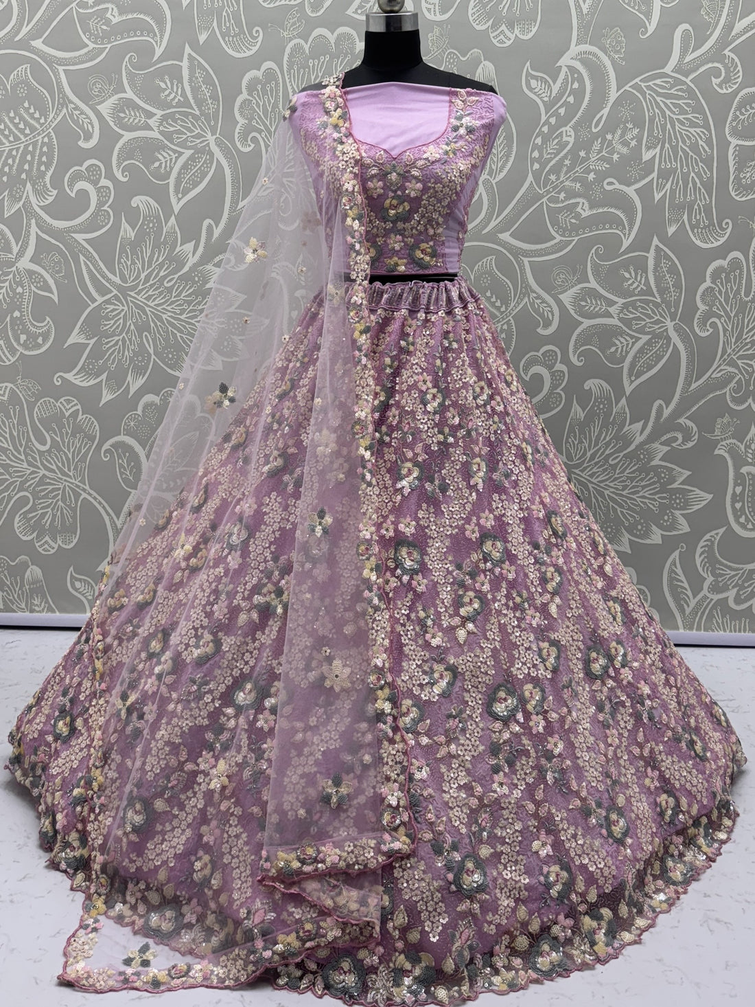 Winsome Lilac Dori Embroidery Net Engagement Wear Lehenga With Blouse
