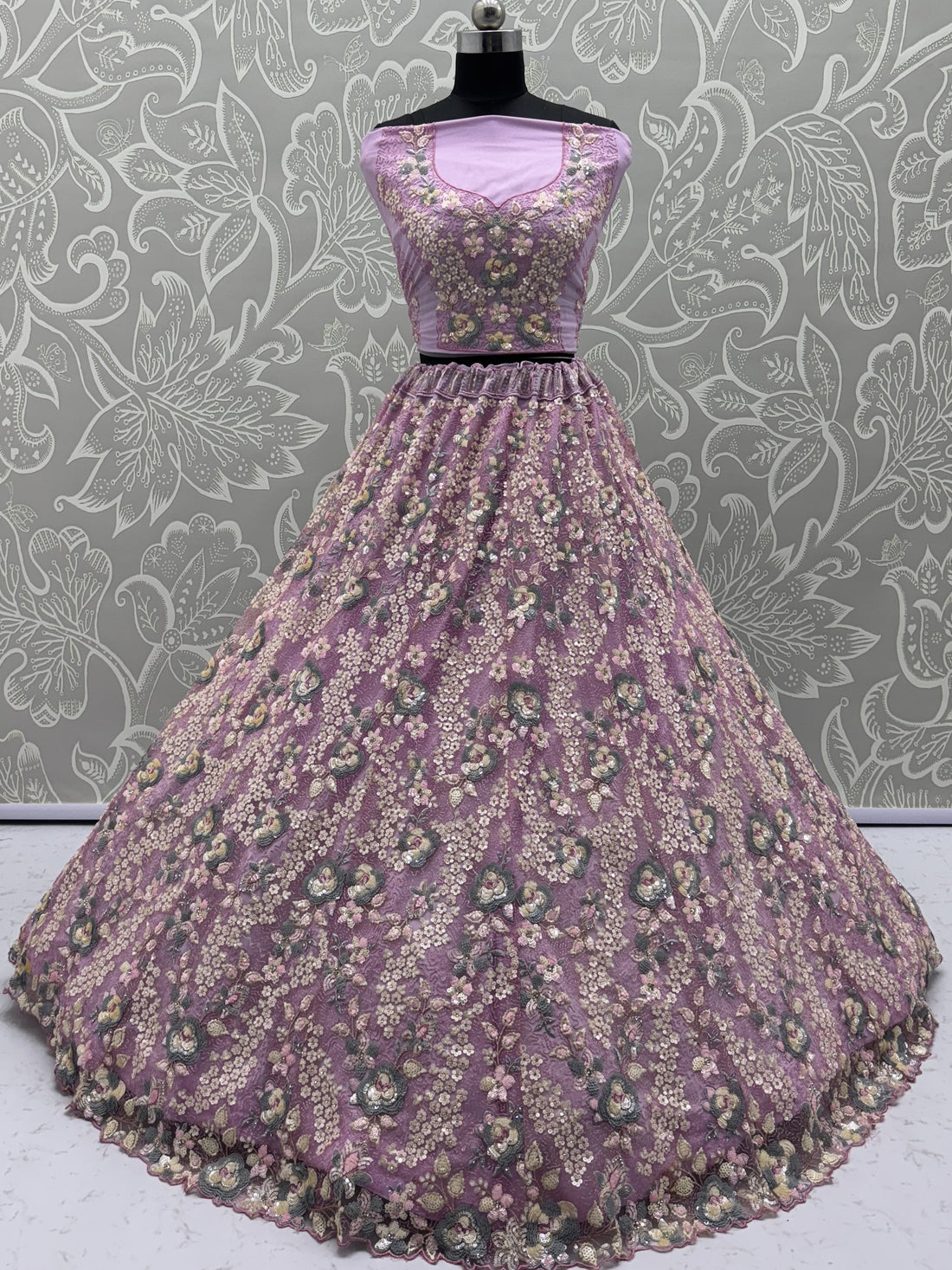 Winsome Lilac Dori Embroidery Net Engagement Wear Lehenga With Blouse