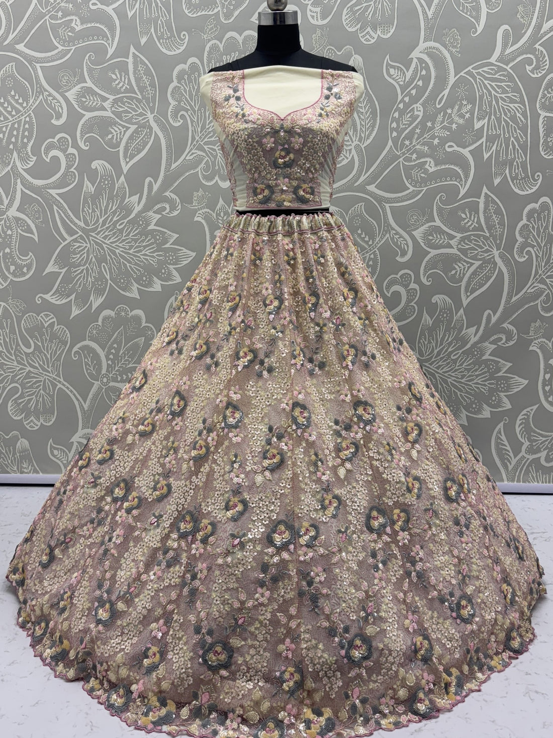 Appealing Yellow Floral Embroidered Net Wedding Wear Lehenga Choli With Dupatta
