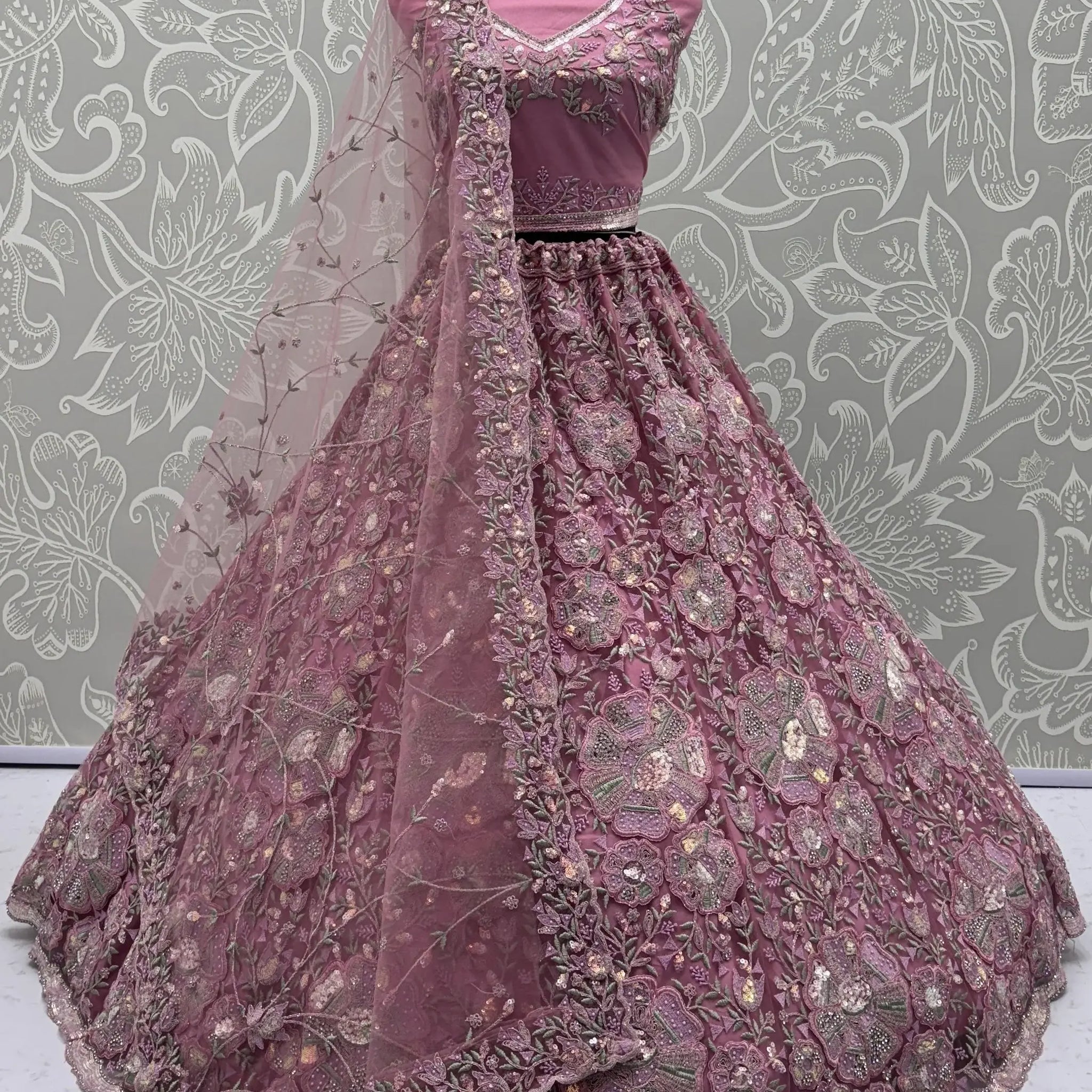 Tremendous Pink Dori Embroidery Net Bridesmaid Lehenga Choli
