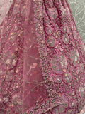 Tremendous Pink Dori Embroidery Net Bridesmaid Lehenga Choli
