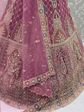 Lovable Pink Multi Thread Work Net Reception Wear Lehenga Choli With Dupatta