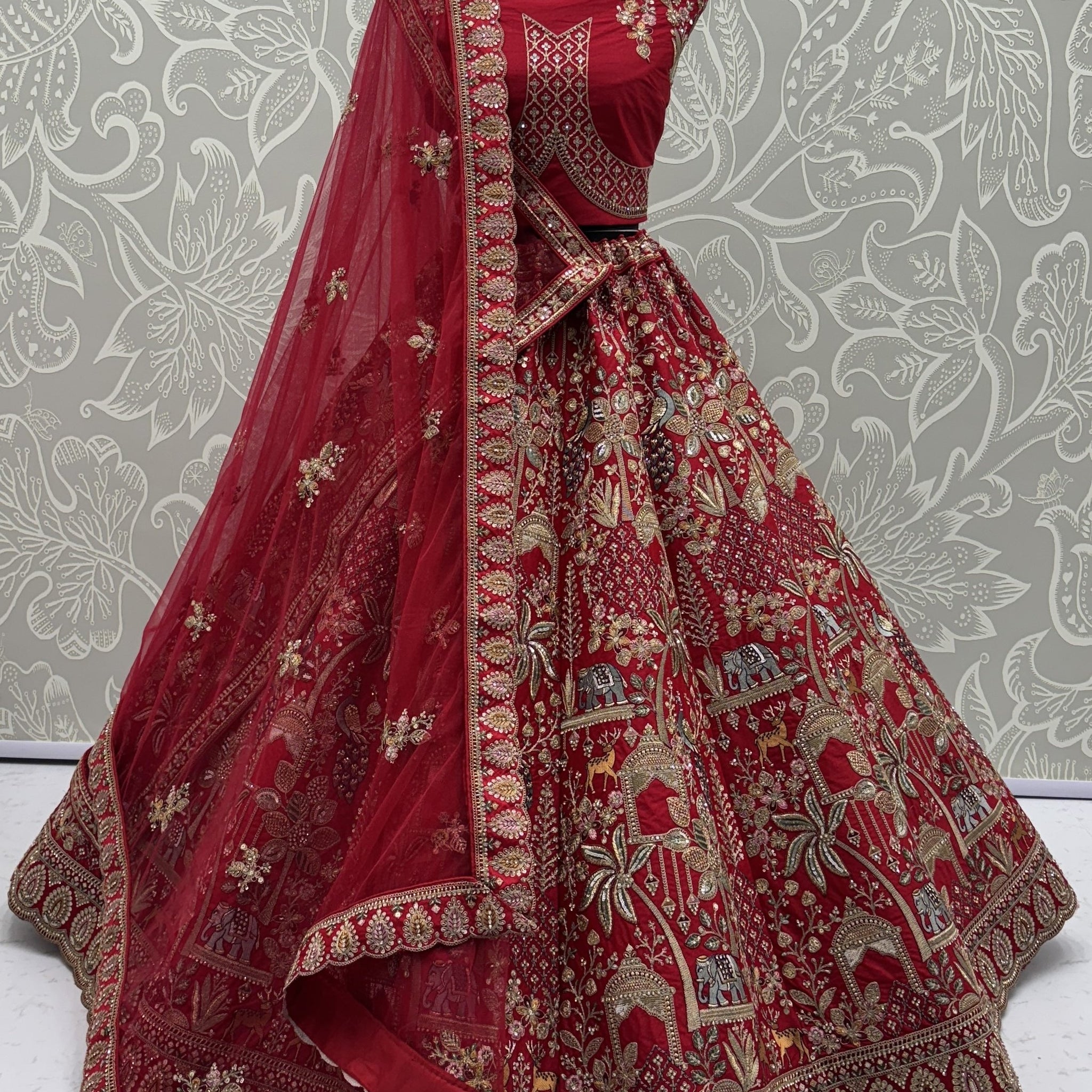 Glamorous Red Dori Embroidery Silk Bridal Lehenga Choli With Double Dupatta