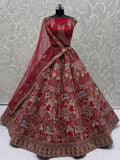 Glamorous Red Dori Embroidery Silk Bridal Lehenga Choli With Double Dupatta