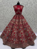 Glamorous Red Dori Embroidery Silk Bridal Lehenga Choli With Double Dupatta