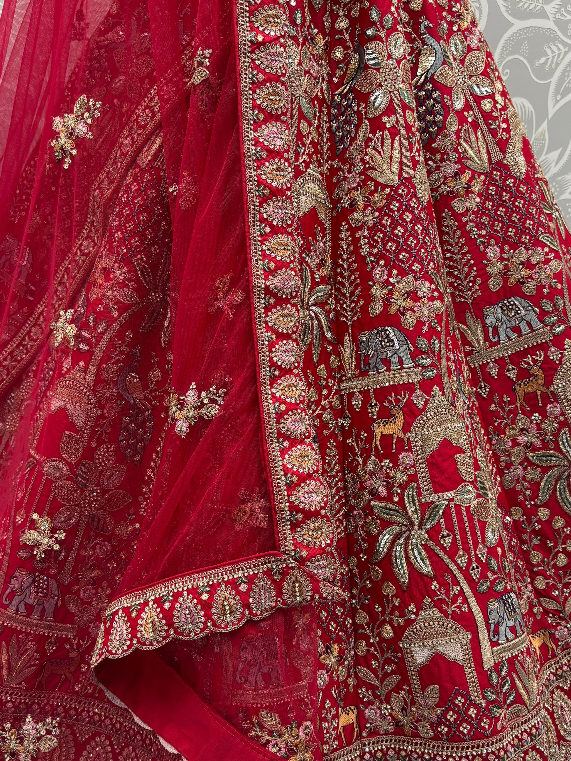 Glamorous Red Dori Embroidery Silk Bridal Lehenga Choli With Double Dupatta