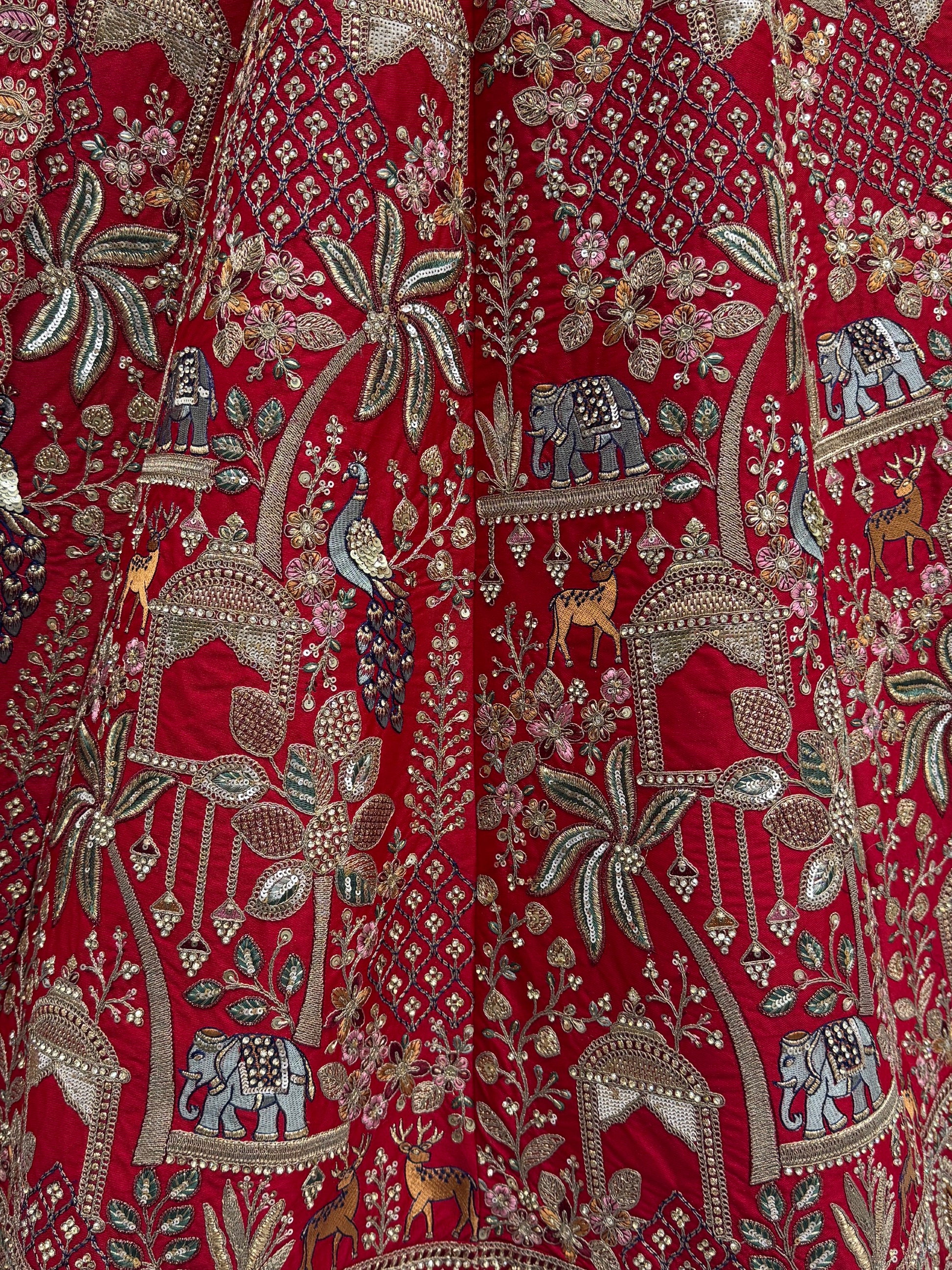 Glamorous Red Dori Embroidery Silk Bridal Lehenga Choli With Double Dupatta