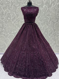 Monochrome Wine Sequins Embroidery Net Sangeet Wear Lehenga Choli