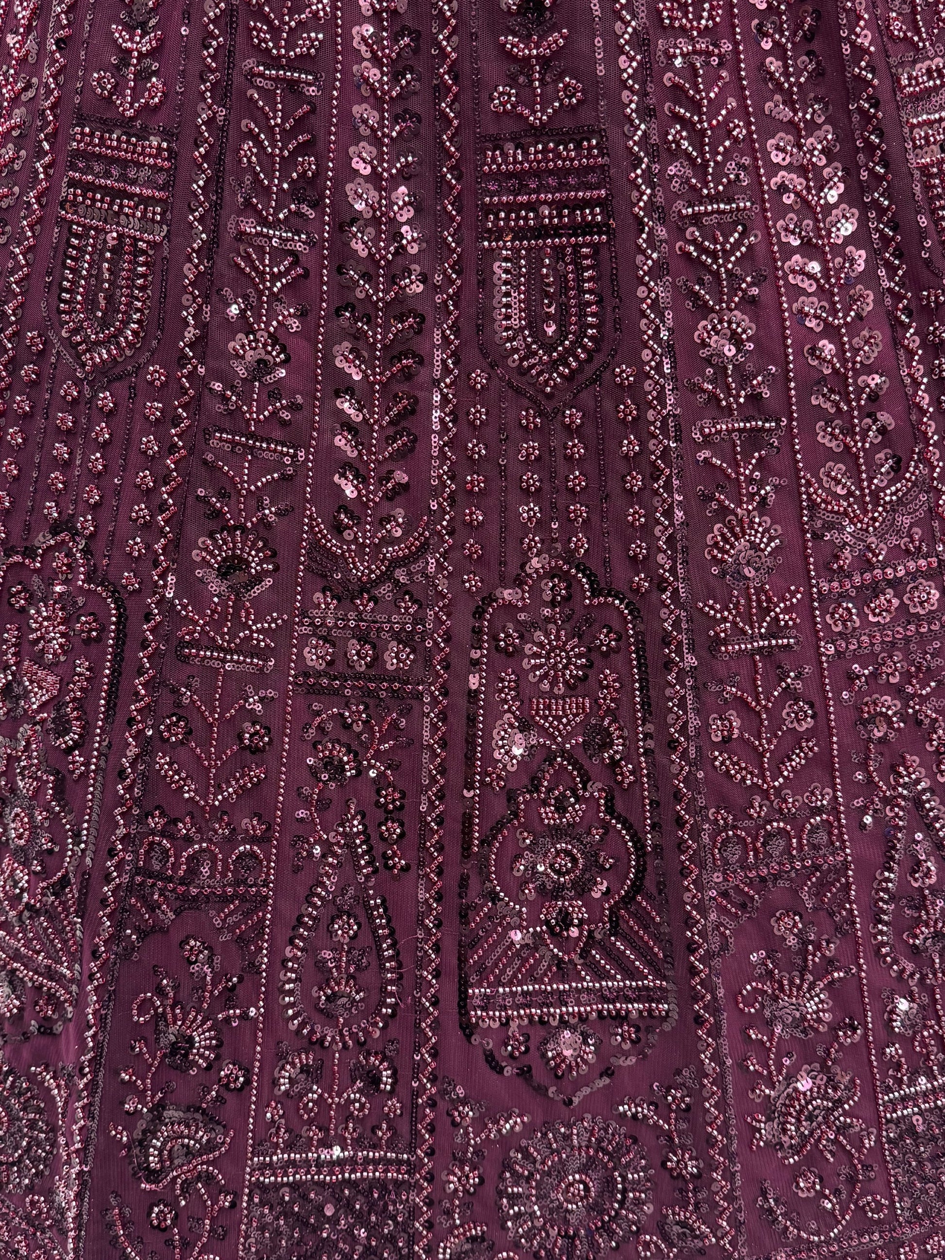 Monochrome Wine Sequins Embroidery Net Sangeet Wear Lehenga Choli