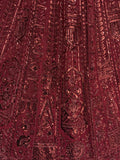 Stellar Maroon Thread Work Net Bridal Lehenga Choli With Dupatta
