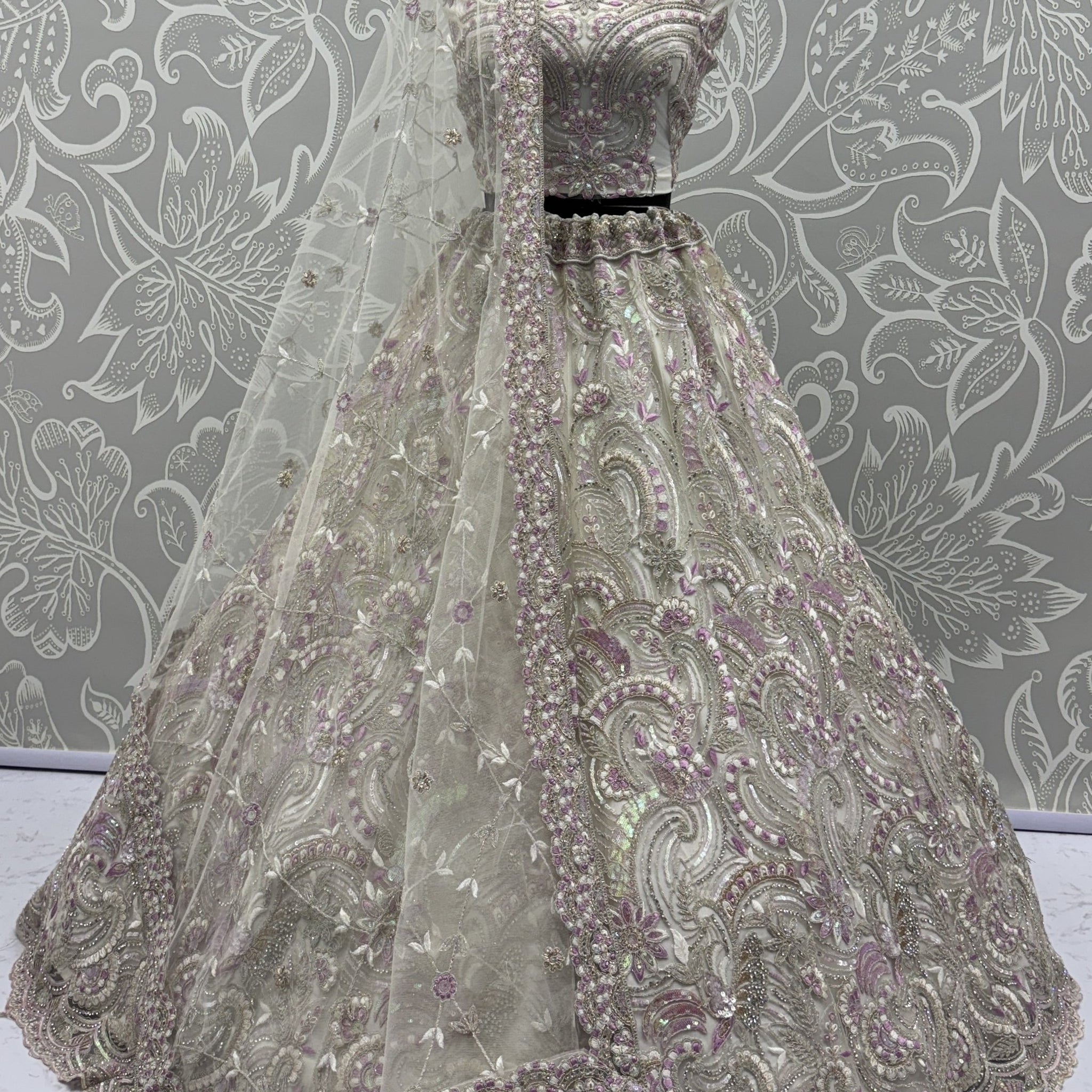 Lovable White Dori Embroidery Net Bridesmaid Lehenga Choli With Dupatta