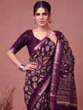 Fabulous Wine Floral Printed Silk Casual Wear Saree With Blouse