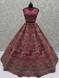 Terrific Pink Zari Work Silk Bridal Lehenga Choli With Double Dupatta