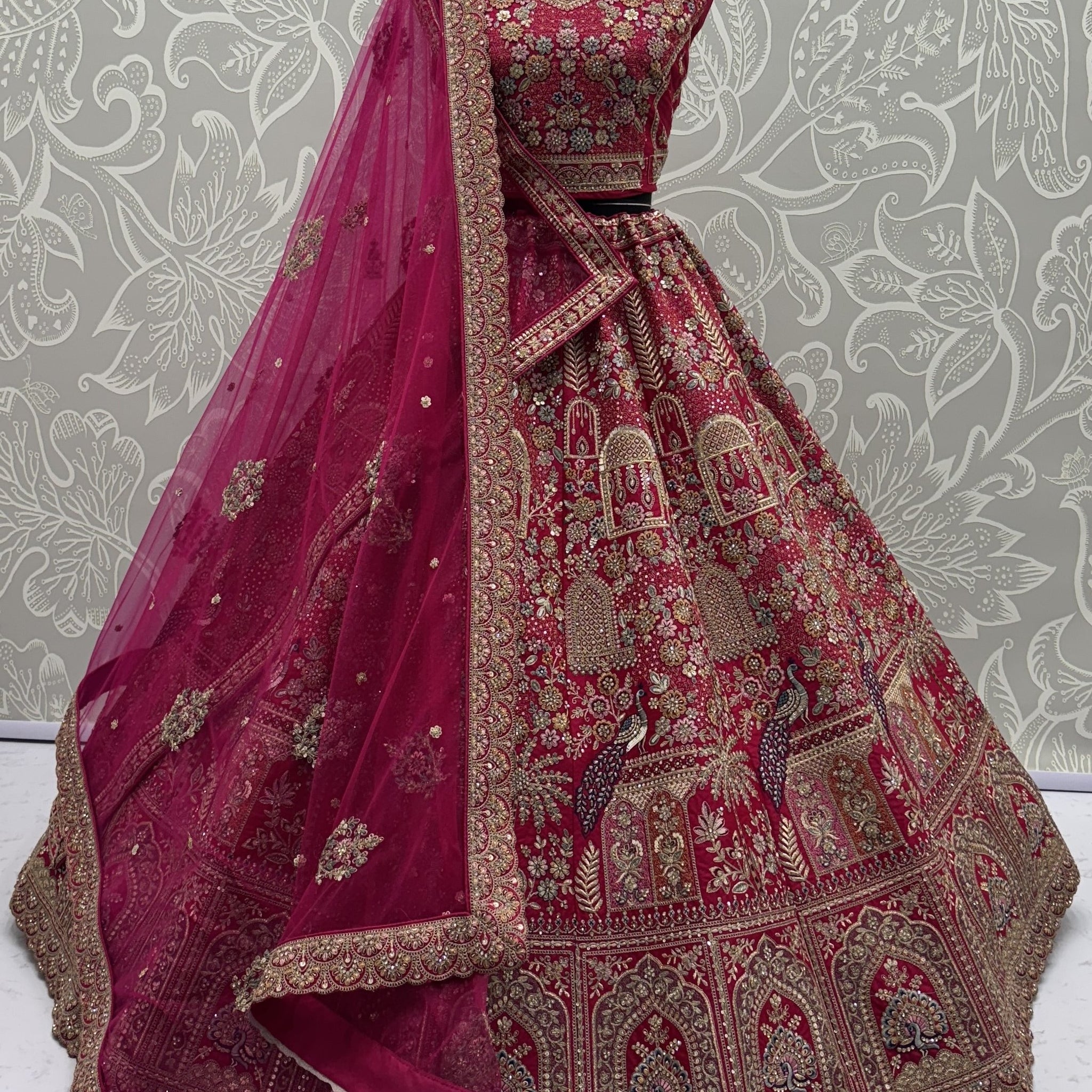 Terrific Pink Zari Work Silk Bridal Lehenga Choli With Double Dupatta