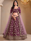 Rich Wine Sequins Silk Engagement Wear Lehenga Choli With Dupatta