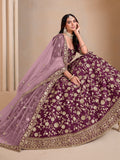Rich Wine Sequins Silk Engagement Wear Lehenga Choli With Dupatta