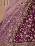 Rich Wine Sequins Silk Engagement Wear Lehenga Choli With Dupatta