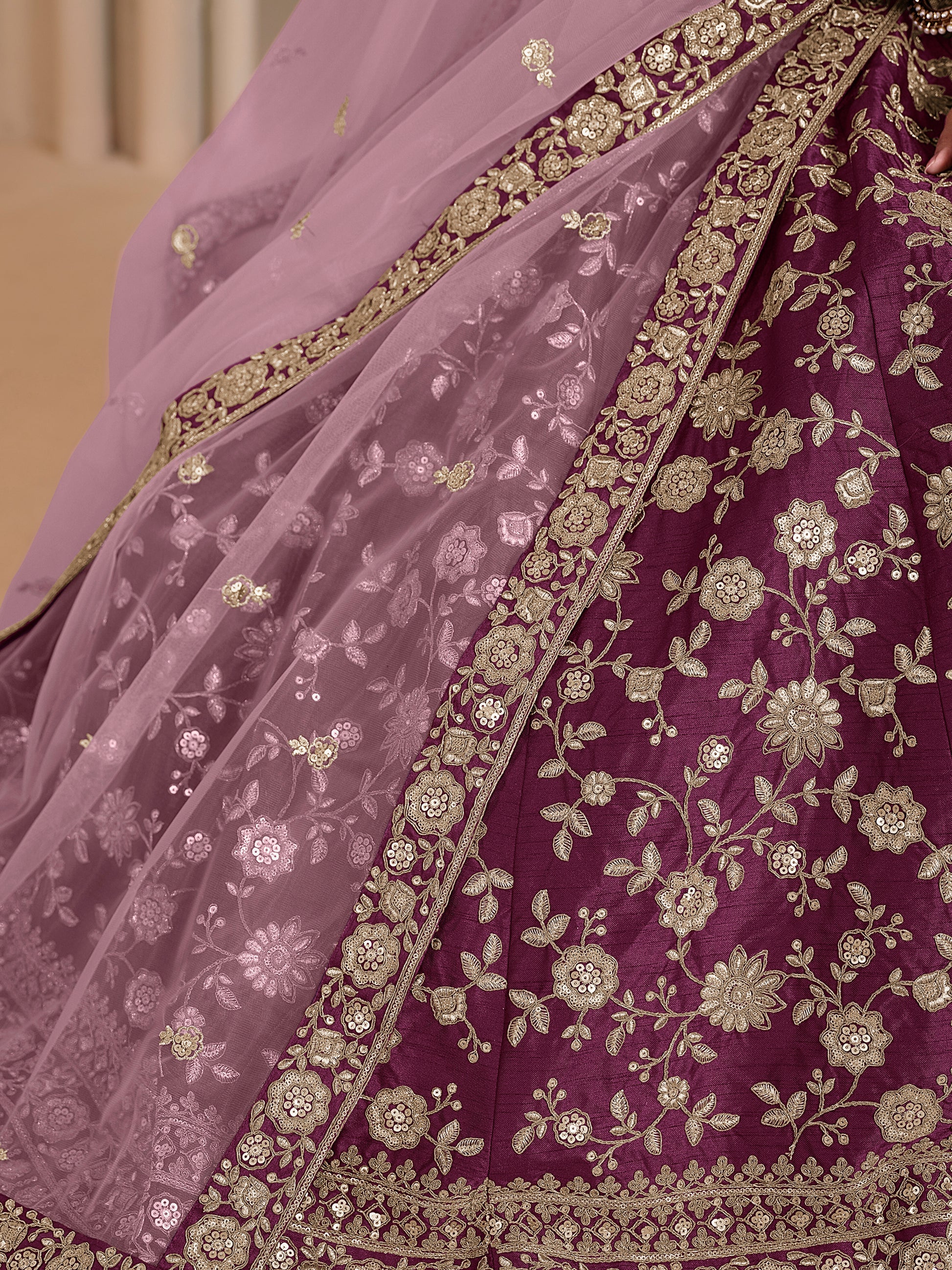 Rich Wine Sequins Silk Engagement Wear Lehenga Choli With Dupatta