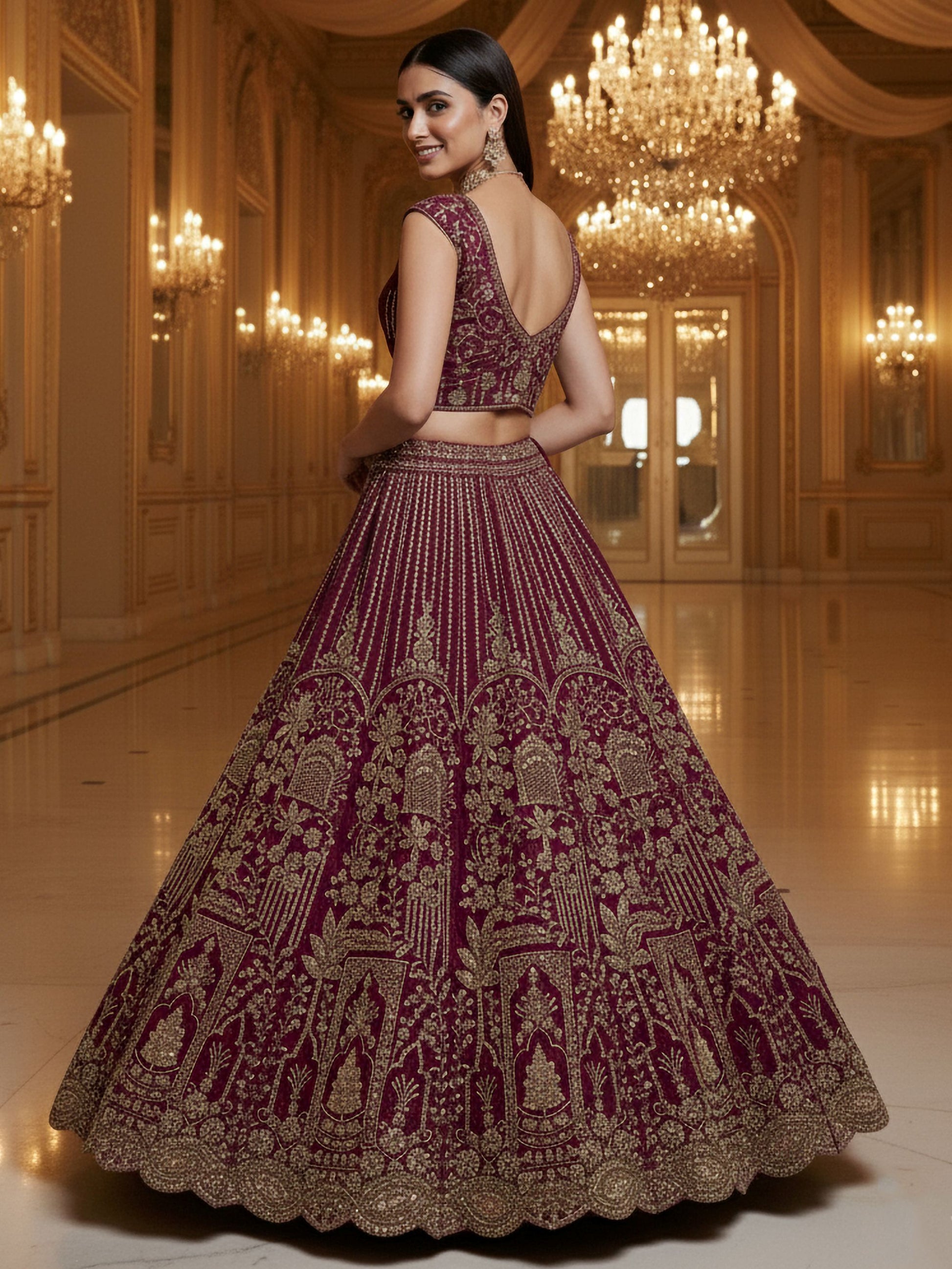Mesmerizing Maroon Hand Work Net Bridal Lehenga Choli With Dupatta