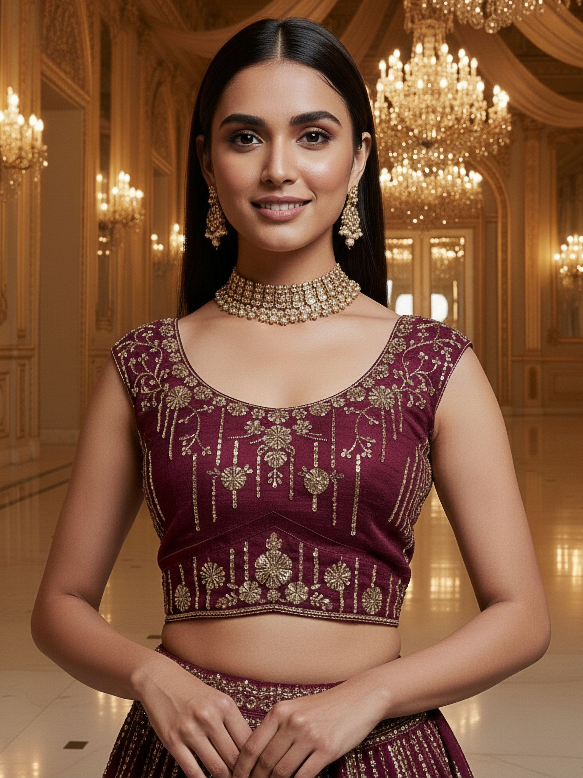 Mesmerizing Maroon Hand Work Net Bridal Lehenga Choli With Dupatta
