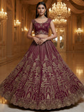Mesmerizing Maroon Hand Work Net Bridal Lehenga Choli With Dupatta