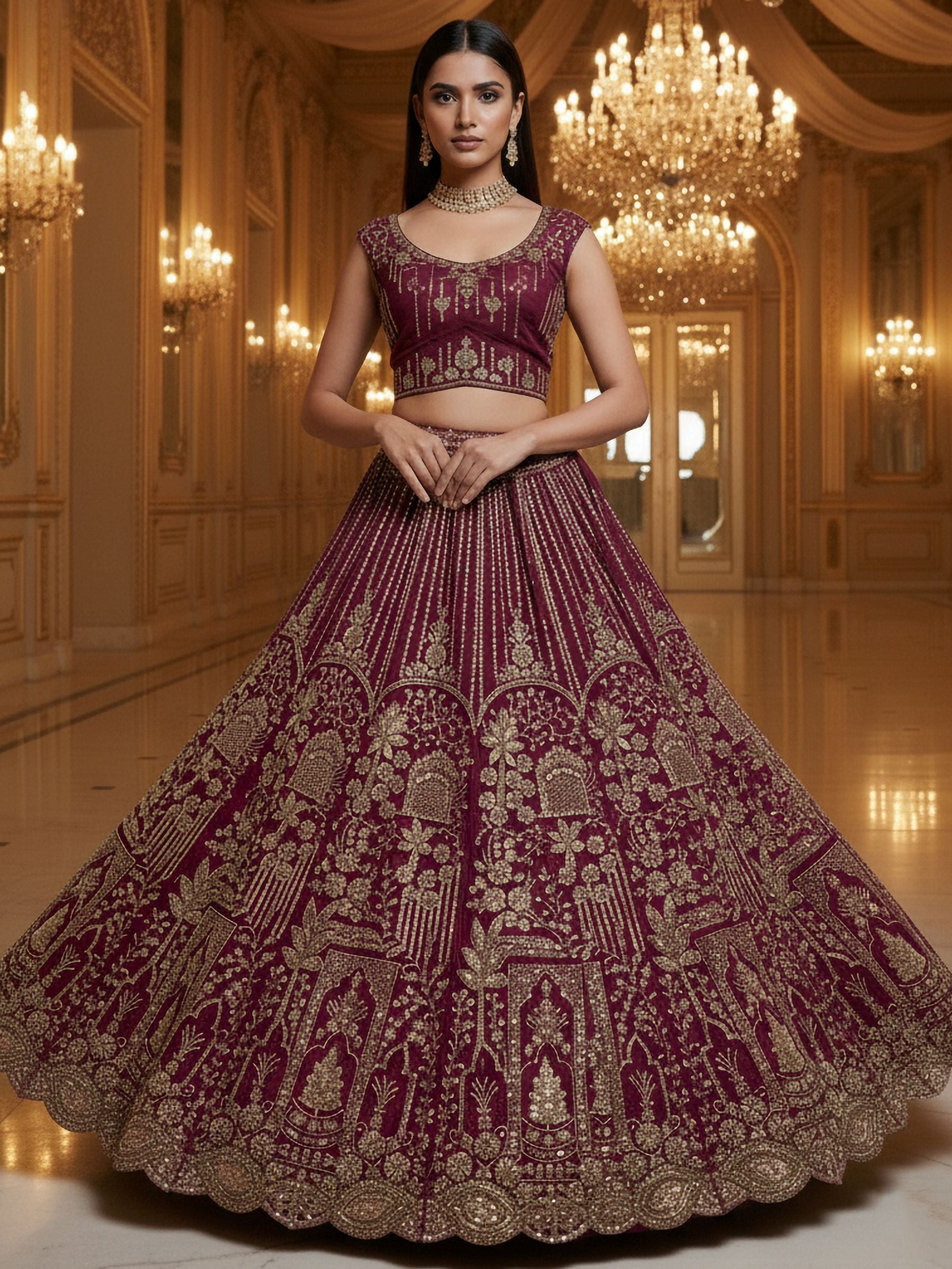 Mesmerizing Maroon Hand Work Net Bridal Lehenga Choli With Dupatta
