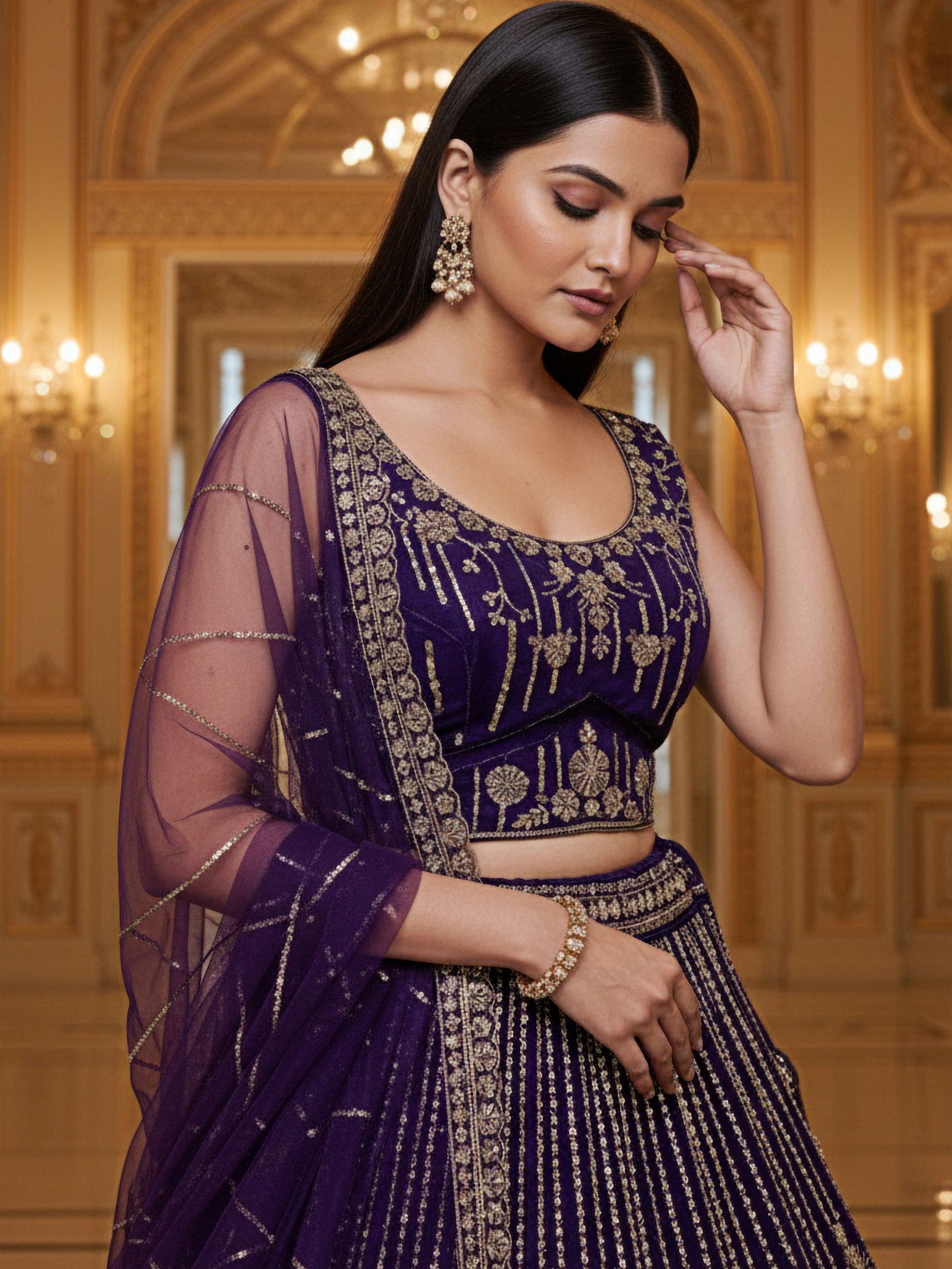 Amazeballs Violet Dori Embroidery Net Bridal Lehenga Choli With Dupatta