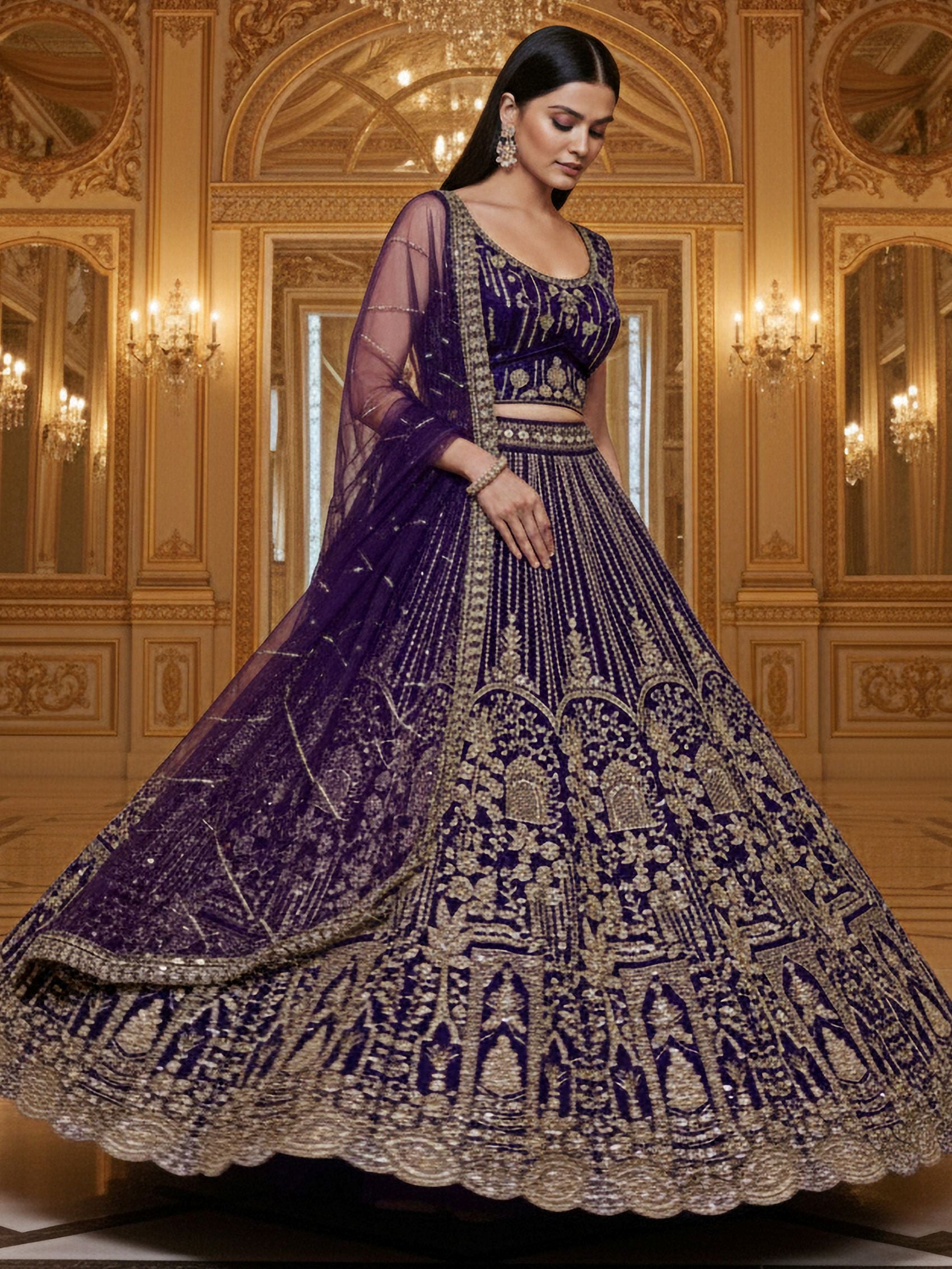 Amazeballs Violet Dori Embroidery Net Bridal Lehenga Choli With Dupatta
