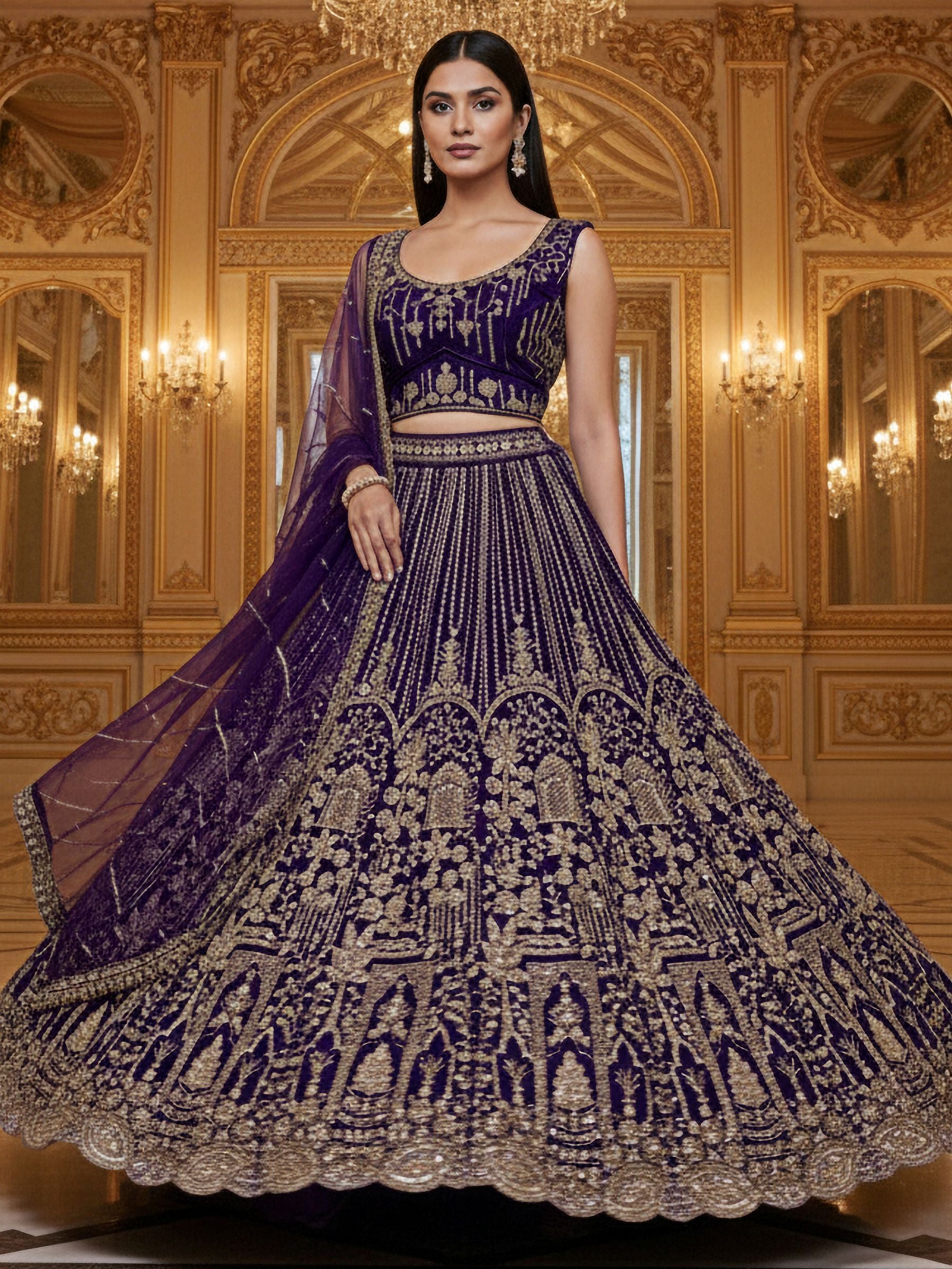 Amazeballs Violet Dori Embroidery Net Bridal Lehenga Choli With Dupatta