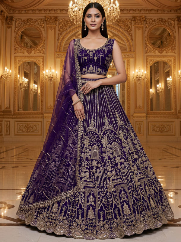 Amazeballs Violet Dori Embroidery Net Bridal Lehenga Choli With Dupatta