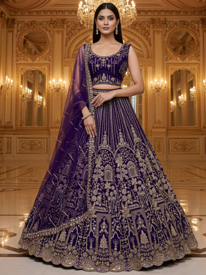 Amazeballs Violet Dori Embroidery Net Bridal Lehenga Choli With Dupatta