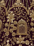 Stellar Dark Maroon Heavy Embroidered Net Bridal Lehenga Choli With Dupatta