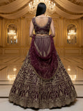 Stellar Dark Maroon Heavy Embroidered Net Bridal Lehenga Choli With Dupatta