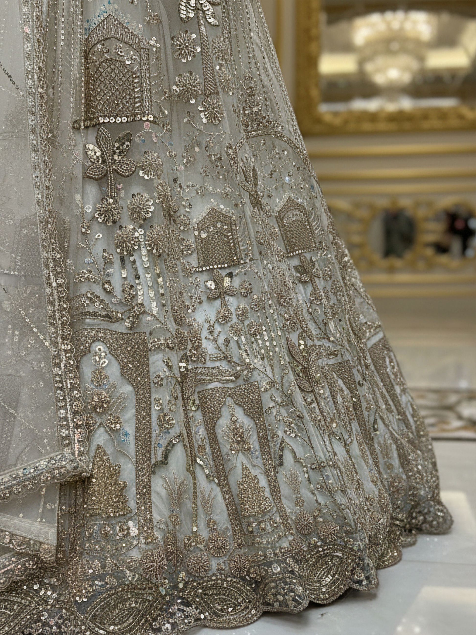 Tremendous White Moti Work Net Bridal Lehenga Choli With Dupatta