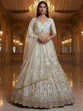 Tremendous White Moti Work Net Bridal Lehenga Choli With Dupatta