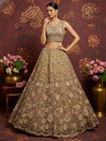 Regal Beige Floral Embroidered Net Sangeet Wear Lehenga With Blouse