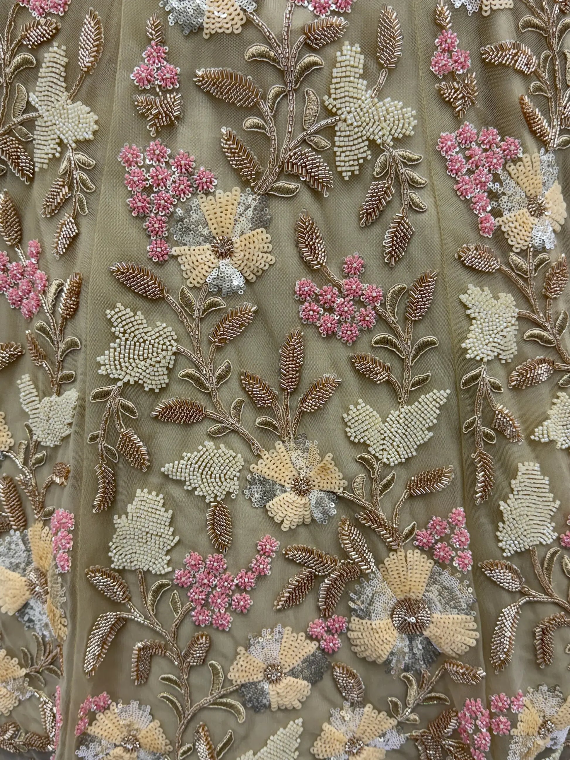 Regal Beige Floral Embroidered Net Sangeet Wear Lehenga With Blouse