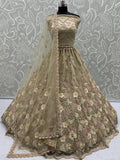 Regal Beige Floral Embroidered Net Sangeet Wear Lehenga With Blouse