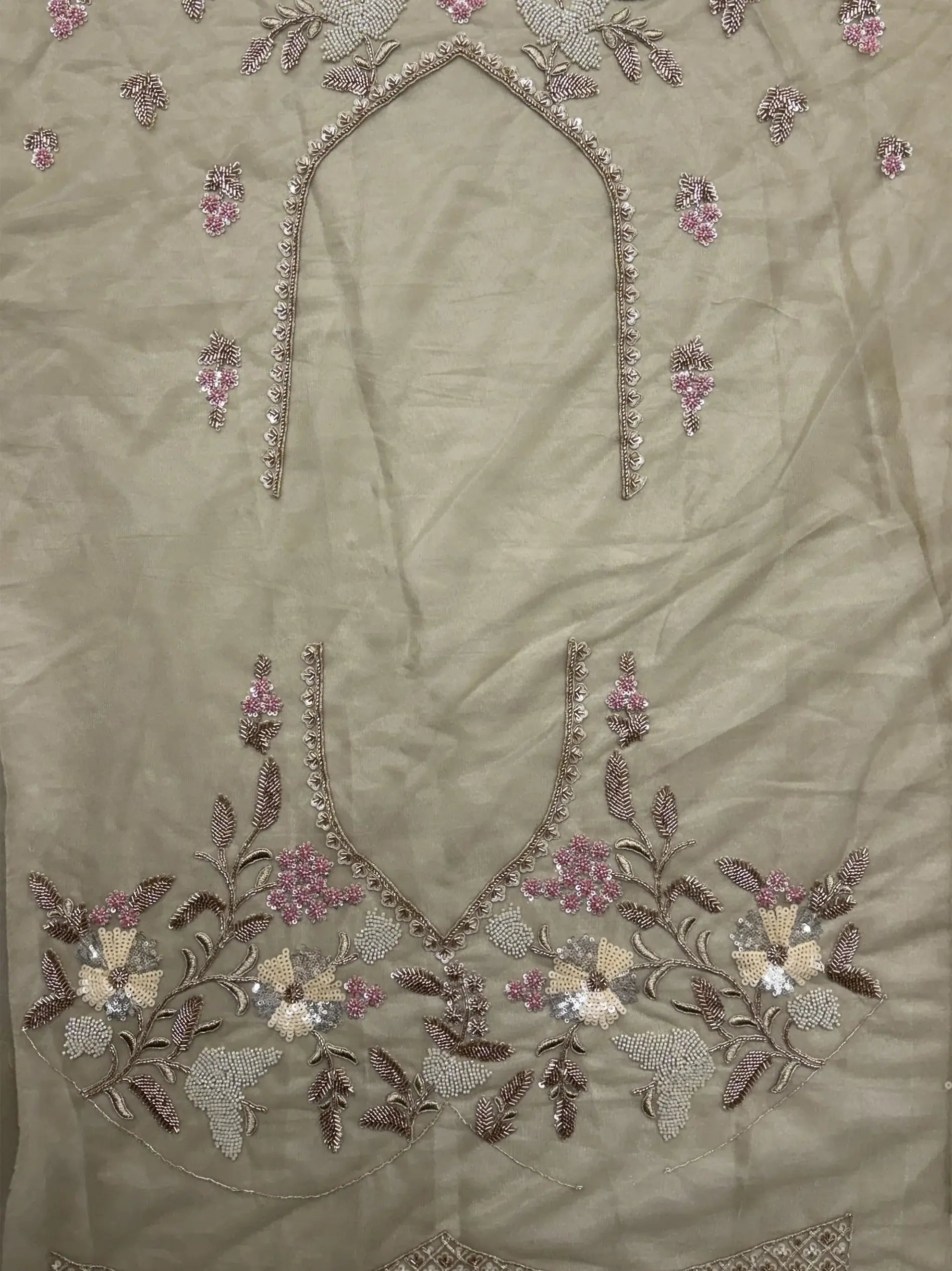 Regal Beige Floral Embroidered Net Sangeet Wear Lehenga With Blouse