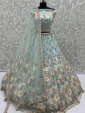 Stunning Sky Blue Hand Work Net Bridesmaid Lehenga Choli With Dupatta