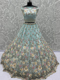 Stunning Sky Blue Hand Work Net Bridesmaid Lehenga Choli With Dupatta