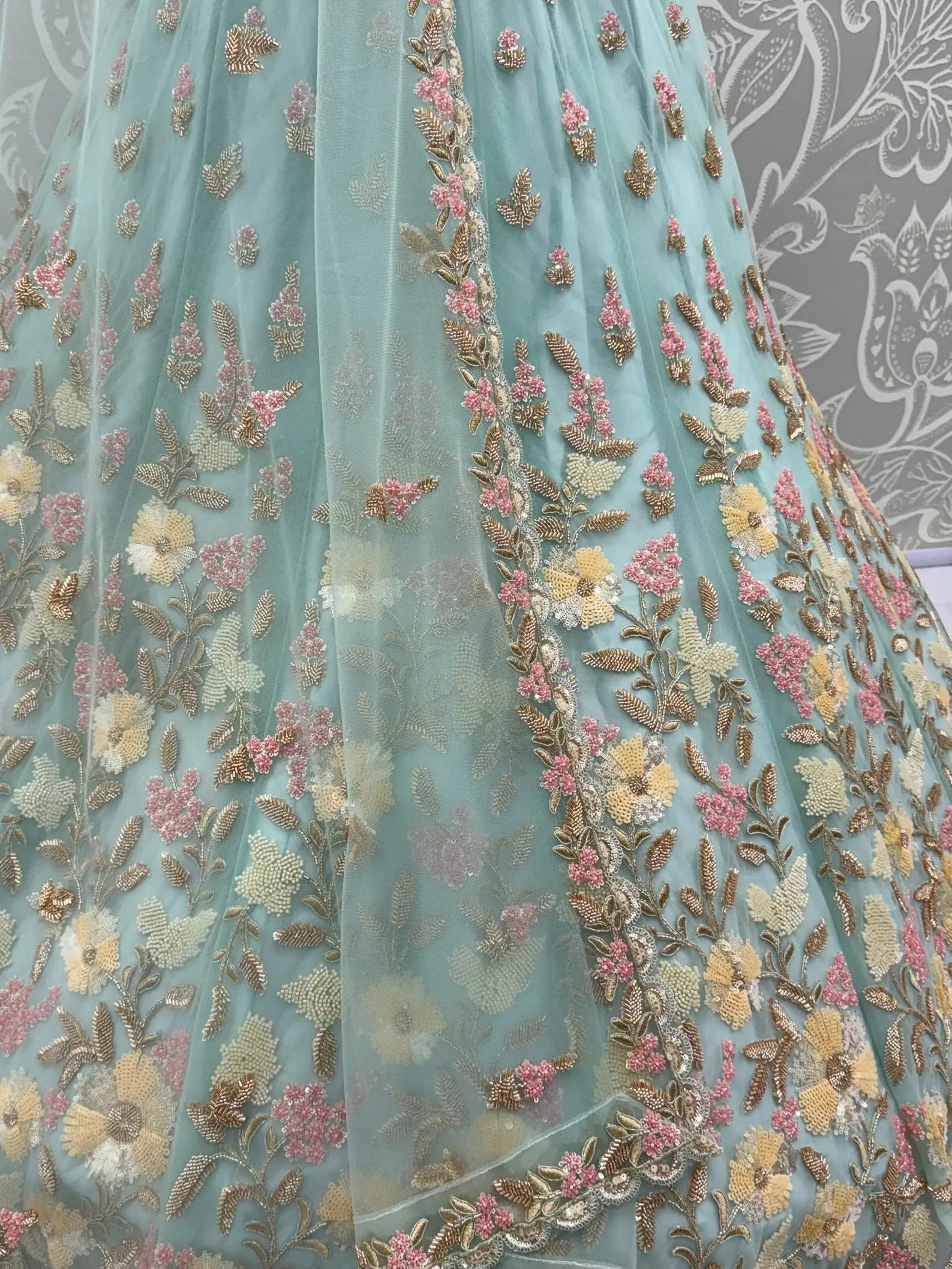 Stunning Sky Blue Hand Work Net Bridesmaid Lehenga Choli With Dupatta