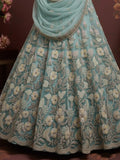 Stunning Sky Blue Hand Work Net Bridesmaid Lehenga Choli With Dupatta