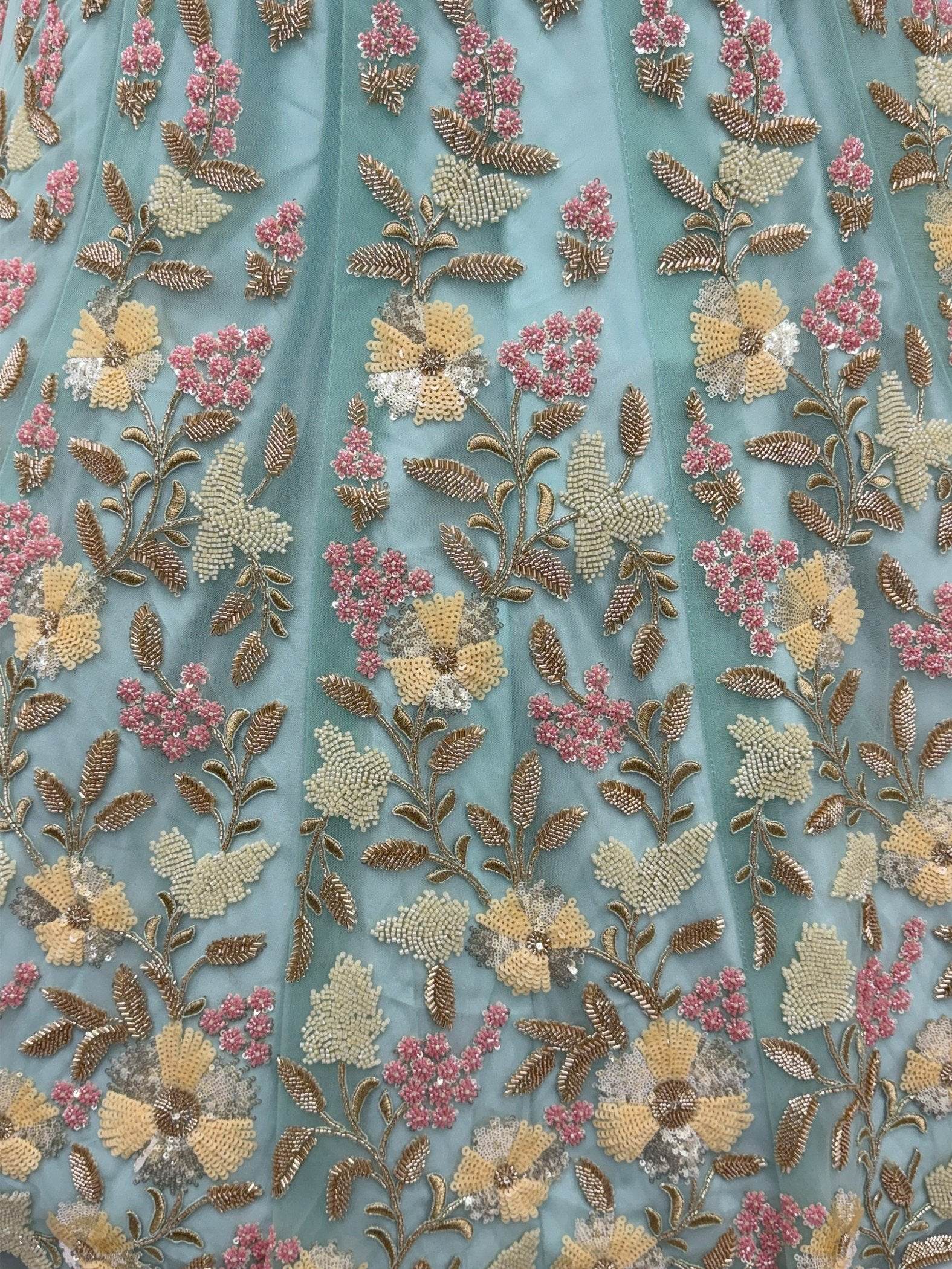 Stunning Sky Blue Hand Work Net Bridesmaid Lehenga Choli With Dupatta