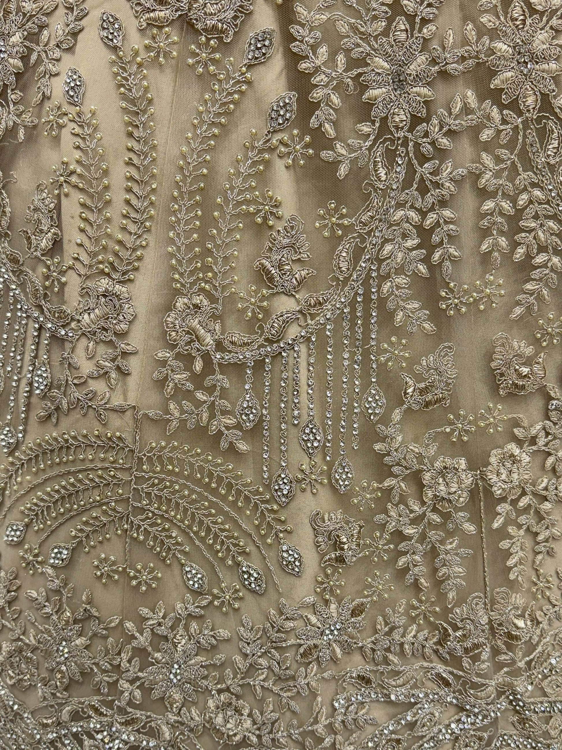 Attractive Golden Zircon Work Net Reception Wear Lehenga Choli With Dupatta