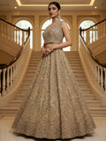 Attractive Golden Zircon Work Net Reception Wear Lehenga Choli With Dupatta