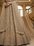 Attractive Golden Zircon Work Net Reception Wear Lehenga Choli With Dupatta