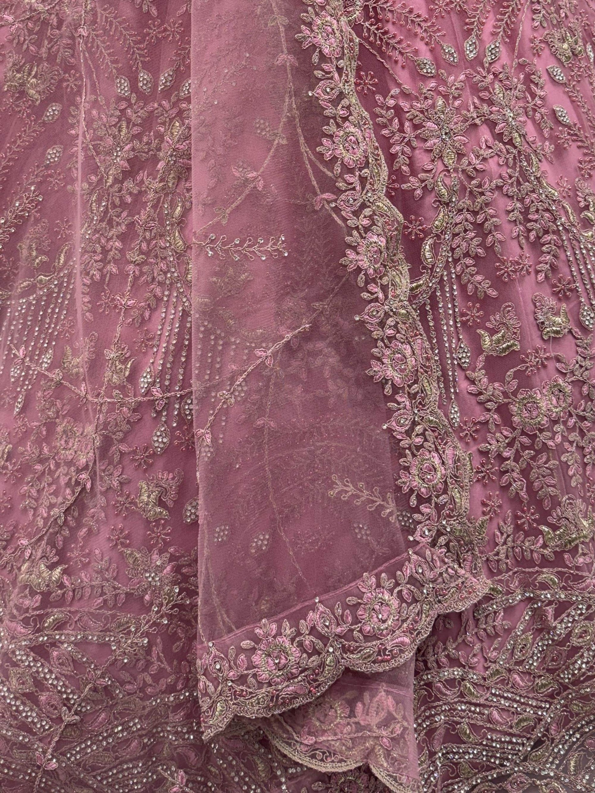 Pretty Pink Dori Embroidery Net Engagement Wear Lehenga Choli With Dupatta