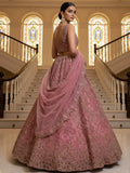 Pretty Pink Dori Embroidery Net Engagement Wear Lehenga Choli With Dupatta