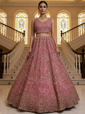 Pretty Pink Dori Embroidery Net Engagement Wear Lehenga Choli With Dupatta